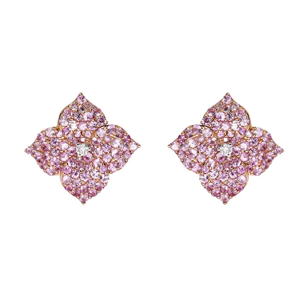 Piranesi 18k Rose Gold Fiore Large Pink Sapphire Flower Earrings